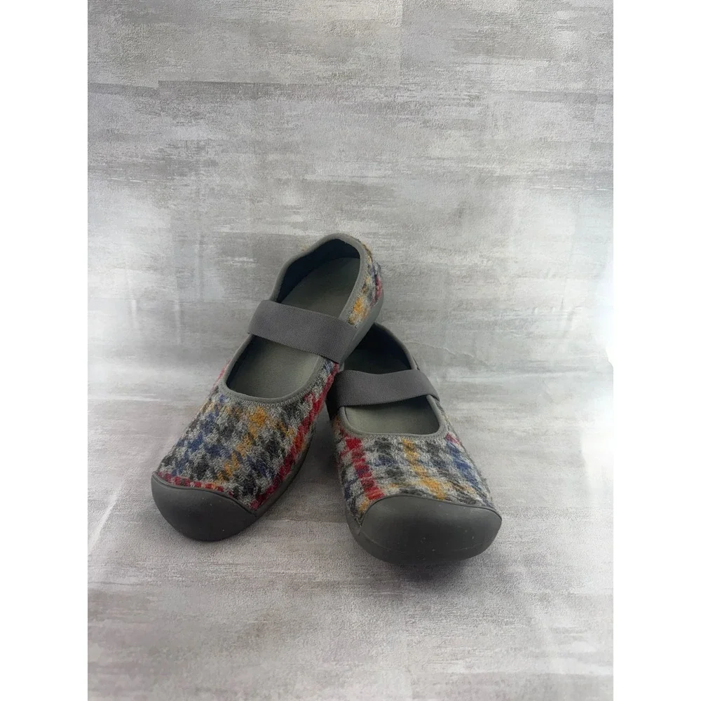 Keen Women 1024428 Multicolor Plaid Wool Mary Jane Flats Grey Size 10